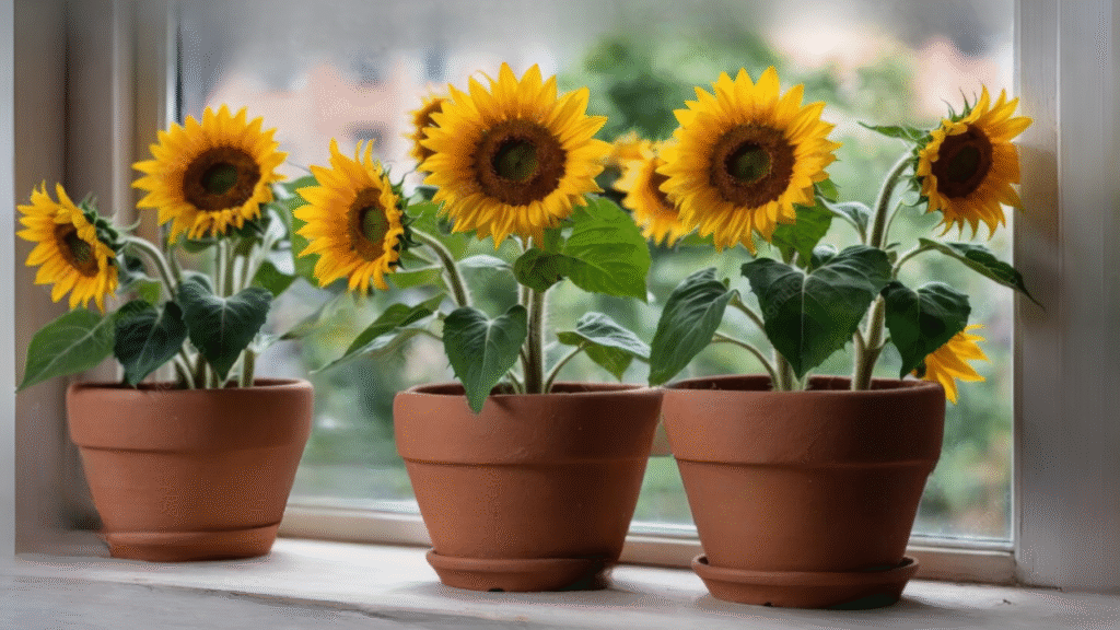 Sunflower plant in pot