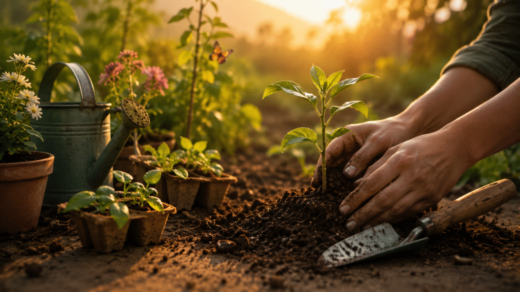 planting herb seeds in container