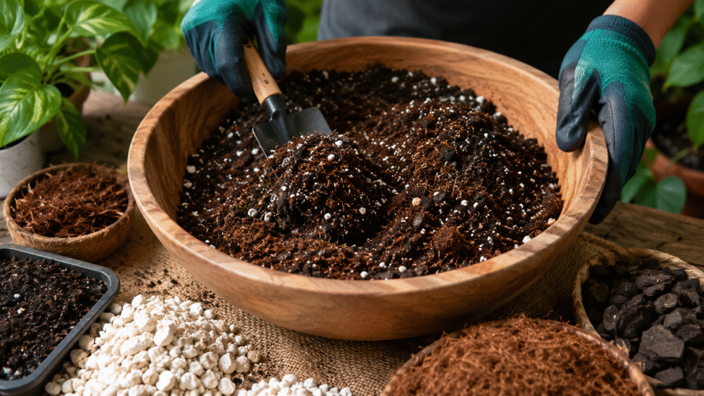 coriander seedlings in soil