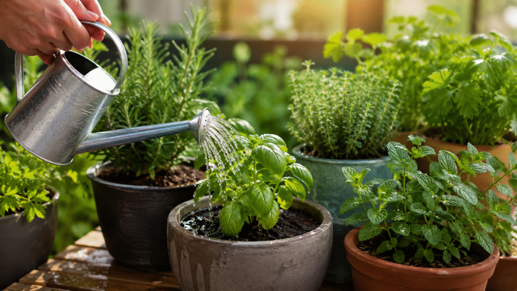 watering herbs in pots correctly