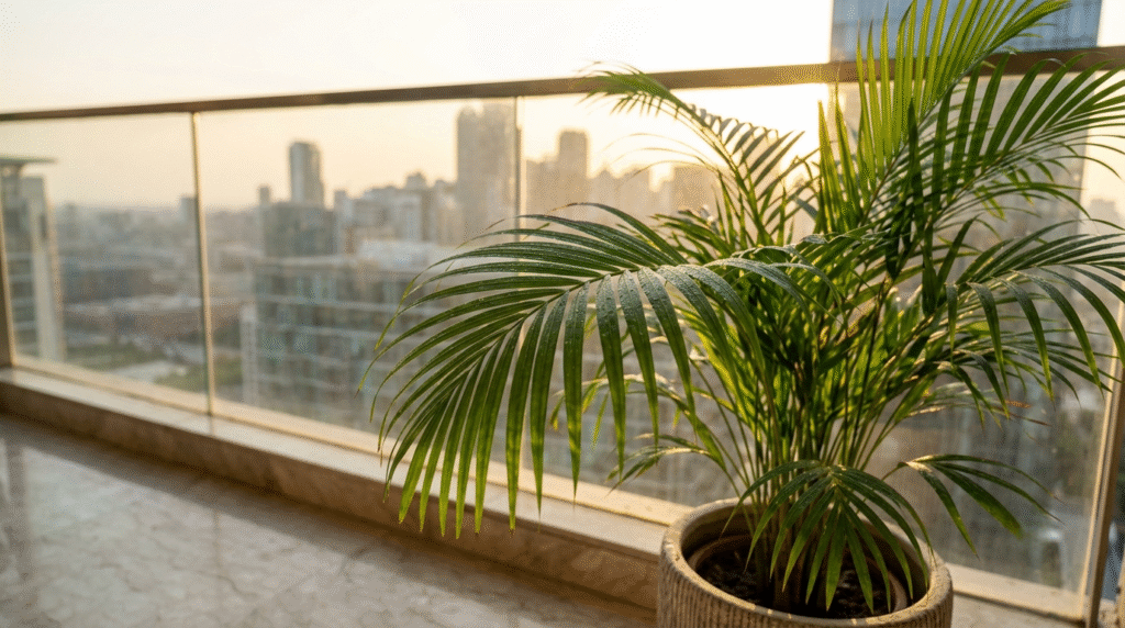 Chinese Fan Palm plant with wide fan leaves