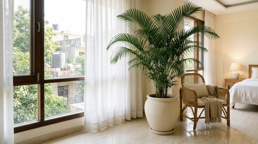 Snake plant in bedroom corner, one of the best indoor plants for bedroom